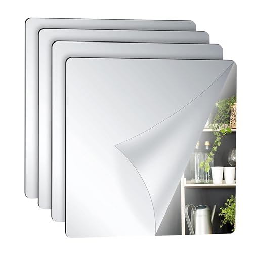 Ganzkörperspiegel für Wände 4 Stück, 30 x 30 cm Klebespiegel für Schrank, DIY Acrylspiegel,...