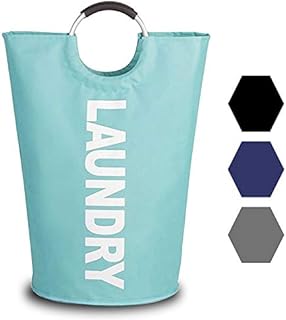 MEMX Laundry Basket, 82L Laundry Hamper - Durable Handles Collapsible Fabric Laundry Bag, Waterproof Portable Washing Bin Folding Clothes Bag, Storage Basket for Dorm Room Bathroom College(Light Blue)