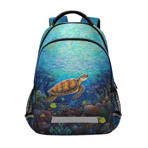 Sac à dos d'école tortue de mer multicolore pour voyage et loisirs fille et garçon