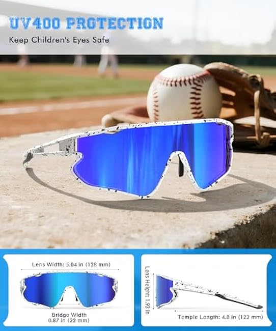 3 Pack Polarized Kids Sunglasses, Youth Baseball Sunglasses for Boys Girls Age 3-12, Softball Sports UV Protection