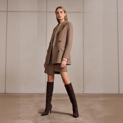 Image of Women's Knee High Boots Women Mid Heel Pointed Toe Tall Boots for Women High Heel Side Zipper with Buckle Bow Knots Long Boots for Fall Winter for Fall Winter