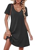 MOLERANI Summer Dresses for Women V Neck Women Dresses Short Sleeve Ladies Dresses with Pockets Black S