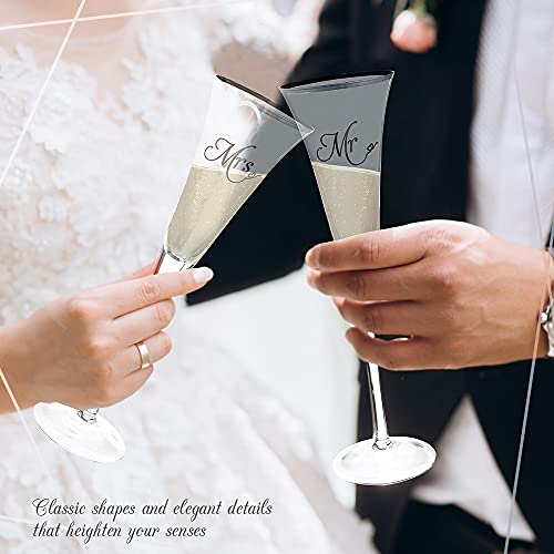 Trinkware Wedding Champagne Flute - Mr And Mrs Champagne Flute With Silver Rim - Wedding Gift For Couple - Rhinestone Studded Bride And Groom Champagne Glass - Bride Gift - Mr And Mrs Gift Set Of 2 #TOP1