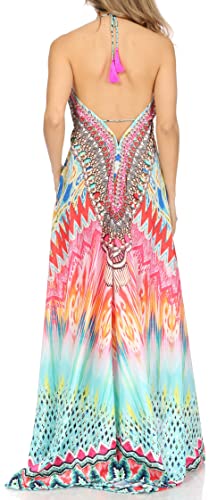 Image of Sakkas Lizi Womens Maxi High-Low Halter Handkerchief Long Dress Beach Party