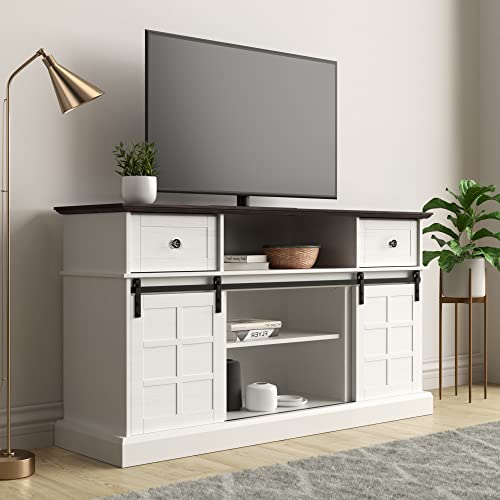 LGHM Entertainment Center, White TV Stand for 65 inch TV, 58" Farmhouse TV Stands with Sliding Barn Door, Tall TV Console and Ideal Media Storage with Flip Drawers for Living Room