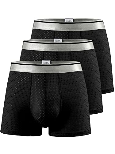 Men's Plus Size Ice Silk Breathable Boxer Briefs Mesh Athletic Sports Underwear For Big & Tall Guys 3-Pack Max 7XL