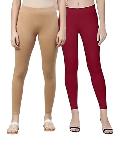 Image of ZAYANQA Combo of 2 Slim Fit Women /Girls Solid Stretchable Cotton Ankle Length Leggings with Ultrasoft Wide Elastic Waistband |Comfortable |Fashionwear|