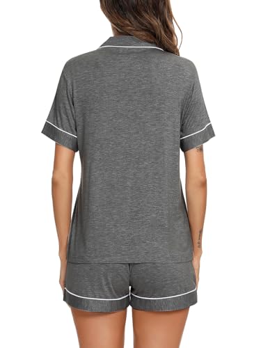 Image of Aamikast Button Up Pajama Set for Women Shorts Short Sleeve Knit Sleepwear 2 Pice Pjs Sets