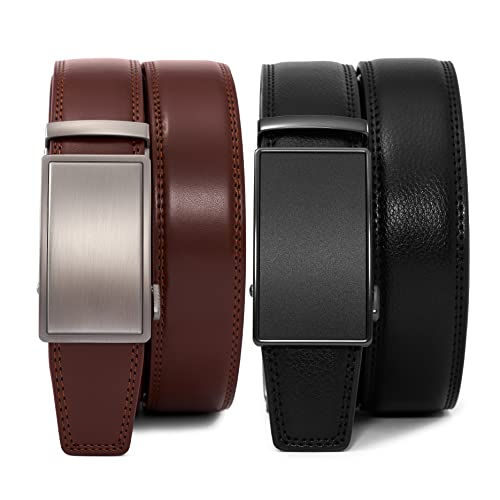 28"-68" Men's Leather Ratchet Dress Belt Big And Tall With Automatic Buckle2