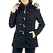 Alpine Swiss Duffy Womens Wool Blend Toggle Coat Removable Faux Fur Hood Classic Duffle Overcoat Warm Winter Jacket BLK L