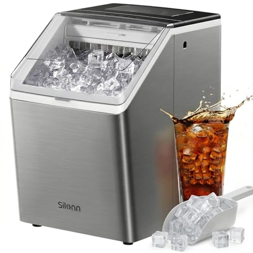 Image of Silonn Stainless Steel Countertop Ice Maker, 44Lbs /Day High Efficiency, 2 Ways to Add Water, One-Click Auto Self-Cleaning, Portable Ice Machine Ideal for Home, Office, Bar & Party