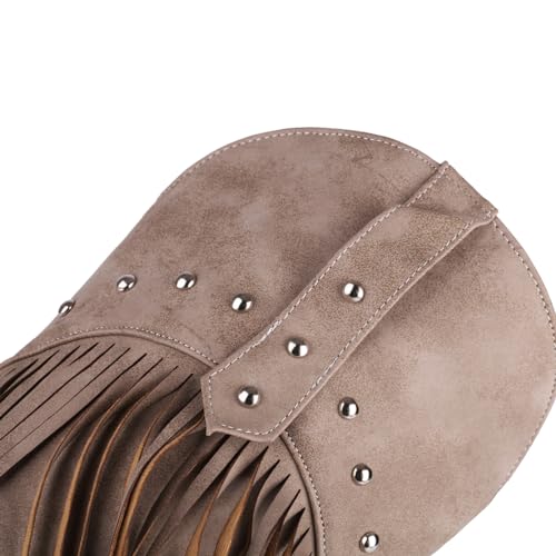 Image of KiutSymo Mid Calf Fringe Boots For Women Cowboy Pointed Toe Chunky Heels Cowgirl Western Tassel Boots