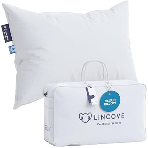 Lincove Cloud Natural Canadian Down Pillow, White Luxury Sleeping Pillow - 625 Fill Power, 100% Cotton Shell, 500 Thread Count, Made in Canada, Queen - Soft, 1 Pack Cover