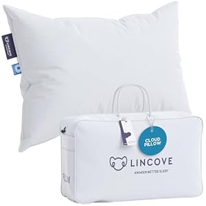 Lincove Cloud Natural Canadian White Down Luxury Sleeping Pillow – 625 Fill Power, 500 Thread Count Cotton Shell, Made in Canada, Standard – Medium, 1 Pack