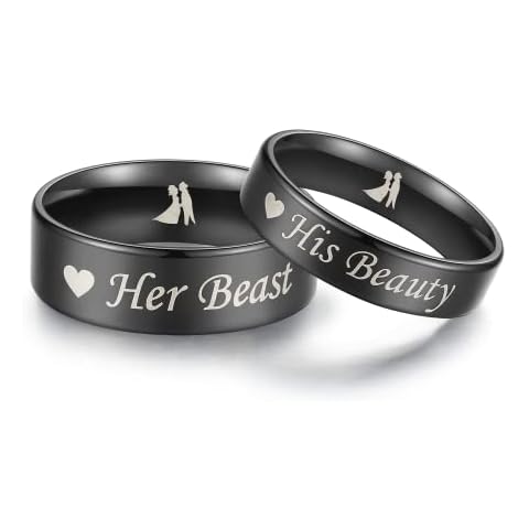 Global Jewelry Amazing His Beauty Her Beast Titanium Stainless Steel Wedding Band Set Anniversary Engagement Promise Ring Cover