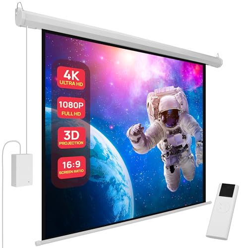 Image of Pyle 72" Portable Motorized Matte White Projector Screen - Automatic Projection Display with Wall/Ceiling Mount, Remote and Case - for Home Movie Theater, Slide/Video Showing - PRJELMT76