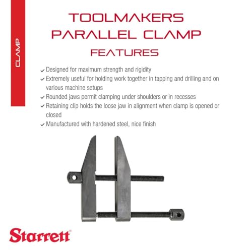 Image of Starrett Toolmakers Parallel Clamp - Ideal for Holding Work in Tapping and Drilling - 3-1 /2 inch Capacity, 2-1 /4 inch Throat Depth, Hardened Steel, Nice Finish - 161E