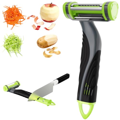 Pelador patatas,Pelador verduras y frutas, pelador multifuncional 3 en 1 con afilador de cuchillos