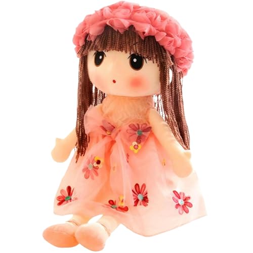 SunaOmni Muñeca de Trapo para niñas, Linda y Realista muñeca de Peluche de 18 Pulgadas con Vestido Floral, Sombrero, Zapatos y Cabello Largo, Suave tierna de algodón, Regalos para niñas. Muñecas