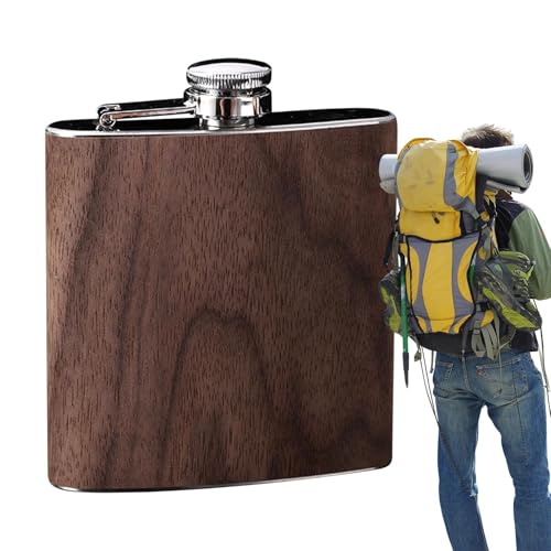 Fiaschetta sottile per liquori tascabile, fiaschetta rivestita con venature del legno, a prova di perdite, con copertura in venature del legno, borraccia portatile per esterni