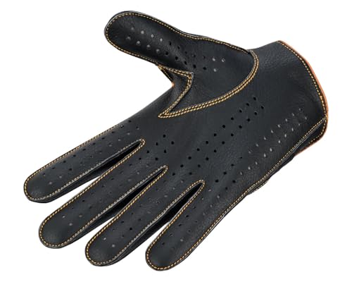 Image of Riparo Men's Leather Driving Gloves - Genuine Cowhide Full-Finger Gloves for Driving & Motorcycle Riding - Breathable Perforated Motorsport Style