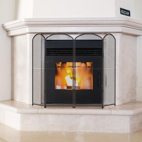 Protector de chispas para chimenea interior OYEAL con rejilla de 4 paneles 6
