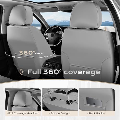 Image of Coverado Front Seat Covers, Waterproof Nappa Leather Dust-Proof Protectors, Universal Fit for Most Vehicles, Anti-Scratch Seat Covers for Sedans, SUVs, Pickup Trucks - Gray