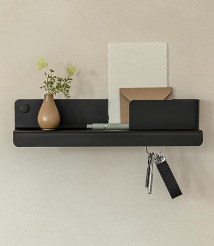 Kazai. Portachiavi da parete 'Holmsen' | Design minimalista porta chiavi da muro per casa ispirato Berlino | Appendi chiavi con mensola metallo | Appendichiavi ingresso, arredo da corridoio | Nero