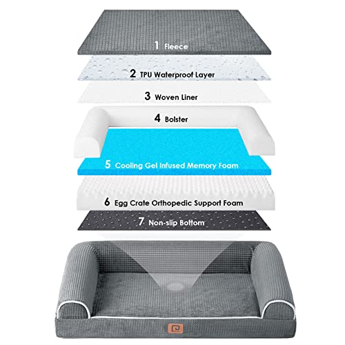 EHEYCIGA Memory Foam XL Dog Bed for Large Dogs, Orthopedic Waterproof Extra Large Dog Bed with Foam Sides, Non-Slip Bottom and Big Dog Couch with Washable Removable Corn Fleece Cover, Grey - Image 5