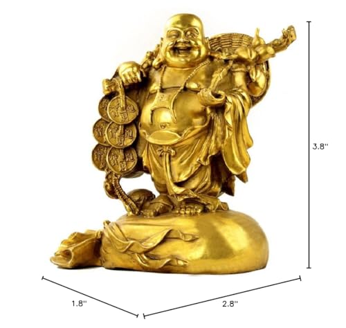 WEALTHCOMING Fengshui Statue Buddha Brass Statues Laughing Buddha Carrying Bag God of Wealth Figurines Buddha Statues Home Decor Housewarming Congratulatory Gift