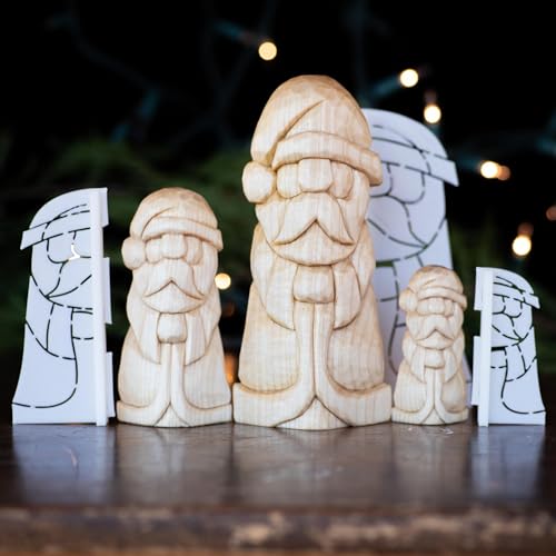 3D Printed Full Body Santa Wood Carving Stencil Template, PLA Material, Available in 1", 1.5", 2" Sizes, Corner Design with Tutorial