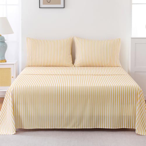 Image of MCO 4Pieces Striped Sheets Set, Breathable King Sheet Set with 16 inch Deep Pocket,Modern & Luxury, Brushed Microfiber Bedding Set(King, Yellow)
