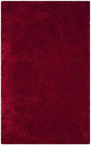 Image of Hand Woven Plain Shagg Collection with 2 Inch Pile Height Carpet for Living Room Size 9x12 Feet Coular Red