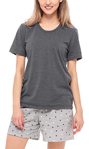 Merry Style Damen Schlafanzug Zweiteiler Pyjama Kurz aus Baumwolle Pyjama Set MS10-177 (Dunkelmelange/Grau, XL)