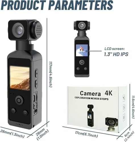 Image of TMY Pocket 2 - Handheld 4K Action Camera with 1.3 inch CMOS Sensor, SD Card Slot, Waterproof Case, Motorcycle Mount (TMYPP20)