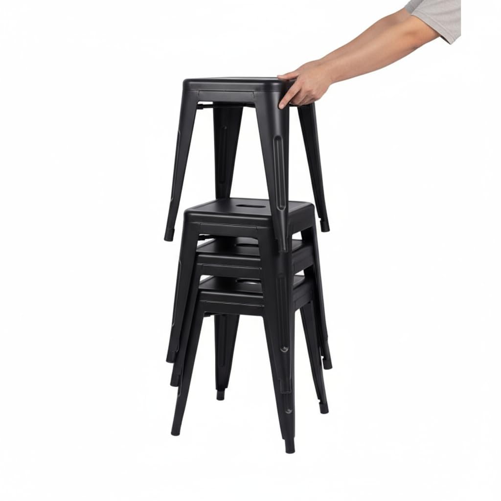 Kirchhoff Kleiner Metallhocker schwarz - stapelbar - Stahlrahmen - 46 cm Höhe - 39 cm Breite - 3,2 kg