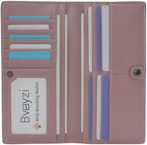Bveyzi Ultra Slim Thin Leather RFID Blocking Credit Card Holder Bifold Clutch Wallets for Women