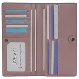 Bveyzi Ultra Slim Thin Leather RFID Blocking Credit Card Holder Bifold Clutch Wallets for Women (Dark Pink)