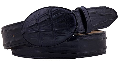 El Presidente Mens Denim Blue Cowboy Belt Crocodile Tail Print Leather Belt Round Buckle2