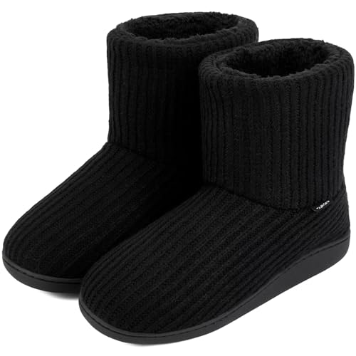 GURGER Tricoté Chausson Montant Homme Hiver Chaud Doublure des Fourrure Chaussons Bottes Pantoufles Fermé Maison Bottines Chaussons Noir Taille 40 41