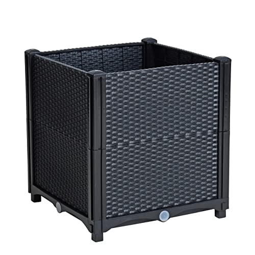 ESTEXO Blumenbeet Hochbeet Gemüsebeet 40x40x44 cm Pflanzbeet Polyrattan Pflanzkasten Schwarz