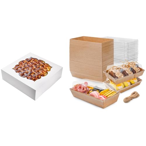 NPLUX Bundle of 30 Pack Pie Boxes and 100 Pack Charcuterie Boxes with Clear Lids