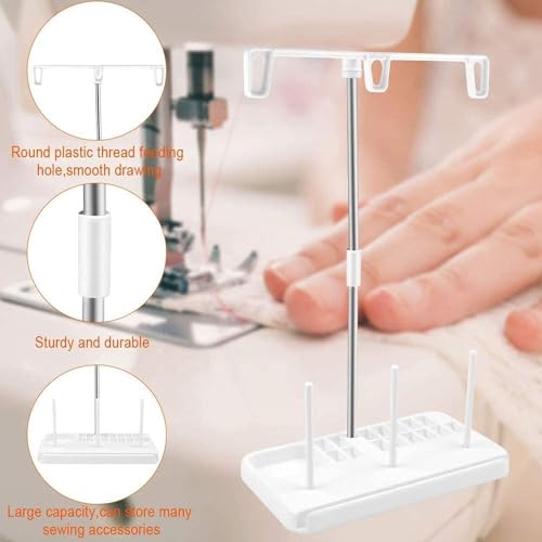 Miniatura 7 de Soporte Para De Máquina De Coser Profesional,Portacarretes Multifuncional Blanco De Plástico Y Aleación Con Gran Capacidad Para Máquinas De Bordar Coser Y Acolchar