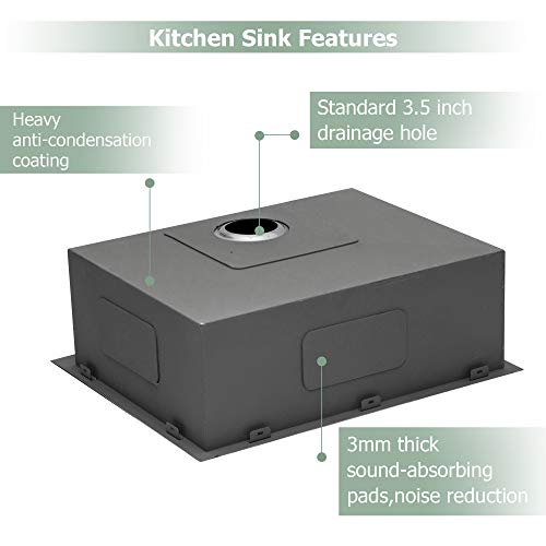 25 Bar Sink Undermount - Logmey Bar Prep Sink 18 Gauge Undermount Single Bowl Stainless Steel Kitchen Sink, 25X22 inch