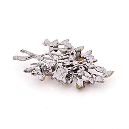 Crystal Leaf Brooch, Silver
