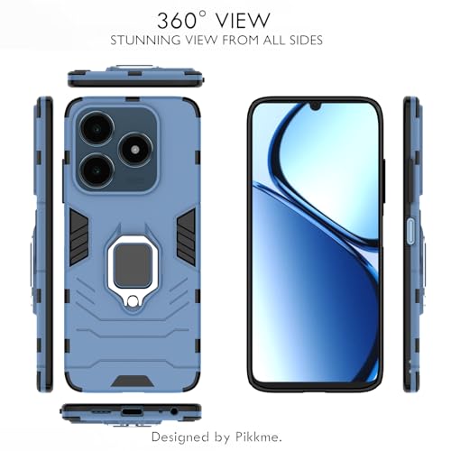 Image of Pikkme Back Cover for Realme C63 4G | 360 Protection | Ring Holder | Kickstand | Tough Armor Case (Blue)