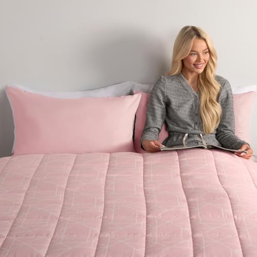 OHS Pink Weighted Blanket 8kg, Geometric Print Heavy Weighted Blanket for Adults Therapy Anxiety Insomnia Calming Stress Relief with Micro Glass Beads, King - Blush - 150 x 200cm