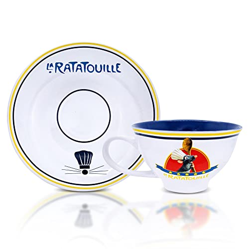 Toynk Disney Pixar Ratatouille Chez Remy 12-Ounce Ceramic Teacup and Saucer Set | Tea Party With Coffee, Espresso, Mocha