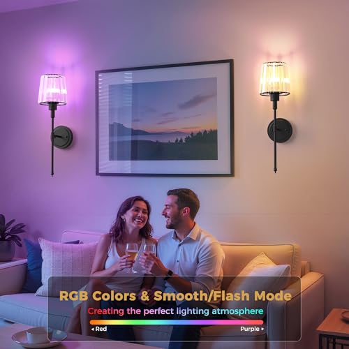 Image of DORESshop Battery Operated Wall Sconce Set of 2, Wireless Wall Light, 15 Color Rechargeable Wall Sconces, Sconce Wall Decor Set of 2 for Bedroom, Living Room, Black and Crystal, 24.6in