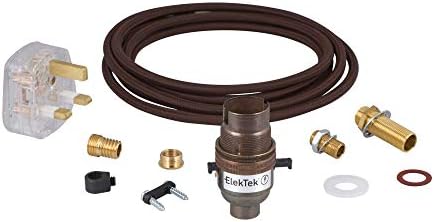 ElekTek Premium Lamp Kit Brass Plain E27 Lamp Holder With Round
